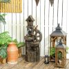2 in 1 Resin Tree Trunk Outdoor Water Fountain with Birdhouse and LED Lights