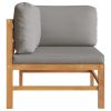 Natural Teak Wood Garden Bench with Dark Gray Cushions Outdoor Seating