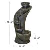 23.5 Inch Outdoor Water Fountain with LED Light Modern Curved Indoor-Outdoor Waterfall Fountain Garden Decor