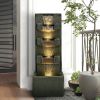 39.3 Inch High Concrete Modern Water Fountain with LED Lights Garden Backyard Patio Decor