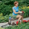Outdoor Rolling Garden Scooter with Wheels and Pull Strap Taupe