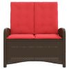 Brown PE Rattan Reclining Garden Bench 2 Seater Adjustable Outdoor Patio Bench