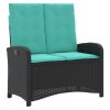 Black PE Rattan Reclining Garden Bench 2 Seater Adjustable Outdoor Patio Bench