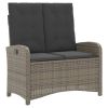 Reclining Bench Grey PE Rattan 2-Seater Outdoor Adjustable Patio Seating Bench