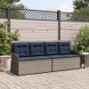 Grey PE Rattan Reclining Patio Bench Adjustable Outdoor Garden Seating