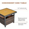 Outdoor PE Rattan Wicker Side Table with Umbrella Hole and Storage Brown