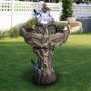 26.7 Inch Outdoor Concrete Bird Bath Fountain with LED Lights Tree Style Pedestal
