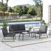 4 Piece Aluminum Patio Furniture Set Loveseat Armchairs Coffee Table Dark Grey