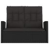 Black PE Rattan Garden Bench 2 Seater Outdoor Patio Seating