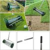 Heavy-duty rotary push lawn aerator with spike tines and 3-piece steel handle for soil aeration