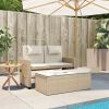Garden Bench Beige PE Rattan with Powder Coated Steel Frame Outdoor Seating