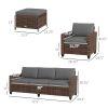 5 Piece PE Rattan Patio Furniture Set 3 Seater Sofa Armchairs Footstools Cushions Mixed Brown