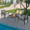 4 Piece Patio Furniture Set with Armrest Loveseat Sofas and Glass Coffee Table Outdoor Deck Conversation Set