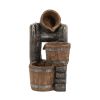3 Tier Bucket Fountain with Lights and Pump Decorative Outdoor Water Feature Brown Finish