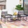 3 Piece Patio Furniture Set with 2 Tier Coffee Table Soft Seat Cushions