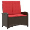 Brown PE Rattan Reclining Garden Bench 2 Seater Adjustable Outdoor Patio Bench