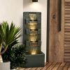 39.3 Inch High Concrete Modern Water Fountain with LED Lights Garden Backyard Patio Decor