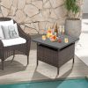 Patio Square Wicker Side Table with Umbrella Hole Outdoor Coffee Table