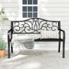 50" Outdoor Garden Bench with Floral Design Backrest – Metal Slatted Seat Porch Bench