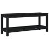 Medium Black Solid Pine Wood Garden Bench Durable Outdoor Patio Seating
