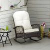Outdoor PE Rattan Rocking Chair Wide Seat Thick Cushion Cream White