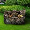Outdoor modern tree trunk water fountain with LED lights and pump for patio, yard, porch, and pool décor.