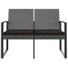 2 Seater Dark Grey Rattan Effect Garden Bench
