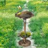 Outdoor Solar Bird Bath Fountain with Planter Feeder Bronze Garden Decor