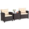 3 Piece Patio Rattan Furniture Set with 4 Removable Cushions Outdoor Conversation Set Garden Patio Furniture
