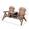 Double Adirondack Chair Loveseat with Ice Bucket Wooden Rustic Outdoor Patio Furniture Weather Resistant