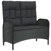 Adjustable Reclining Garden Bench Black Outdoor Patio Bench for Backyard Porch Deck