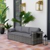 3 Seater Wicker Sofa Outdoor Patio Couch Side Trays Thick Cushions Deep Seating Mixed Gray