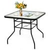 Outdoor High Dining Bistro Table Tempered Glass Top Umbrella Hole Garden Lawn Pool Deck Table