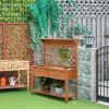 Outdoor Wooden Garden Potting Bench Workstation Metal Screen Drawer Hooks Storage Shelf Lattice Back Bench