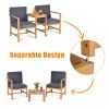 3-in-1 Acacia Wood Loveseat with Detachable Coffee Table – Space-Saving Sofa Set