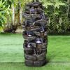 47.2 Inch Rock Outdoor Water Fountain LED Lights Patio Yard Garden Decor
