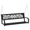 Outdoor Hanging Garden Swing Bench Black Steel Frame Patio Swing Chair