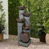 39.7 Inch Outdoor Garden Water Fountain LED Lights Deck Patio Porch Yard Decor