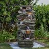 48 Inch Outdoor Garden Water Fountain LED Light Garden Deck Porch Home Decor
