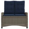 Grey PE Rattan Reclining Bench Adjustable Outdoor Patio Seating with Navy Blue Cushions