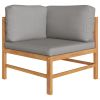 Natural Teak Wood Garden Bench with Dark Gray Cushions Outdoor Seating