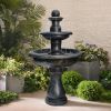 45.2 Inch Concrete Outdoor Waterfall Fountain with Pump Yard Garden Patio Deck Relaxation Decor