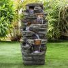 48 Inch Outdoor Garden Water Fountain LED Light Garden Deck Porch Home Decor