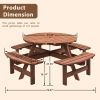 8 Person Outdoor Circular Wooden Picnic Table 3 Built In Benches Patio Backyard Garden Gray