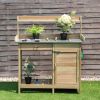 Outdoor Wooden Garden Potting Bench Work Table with Storage Shelf