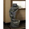 23.5 Inch Outdoor Water Fountain with LED Light Modern Curved Indoor-Outdoor Waterfall Fountain Garden Decor