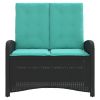 Black PE Rattan Reclining Garden Bench 2 Seater Adjustable Outdoor Patio Bench