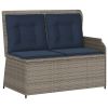 Grey PE Rattan Reclining Patio Bench Adjustable Outdoor Garden Seating