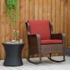 Patio Wicker Rocking Chair Outdoor PE Rattan Swing Chair with Soft Cushions Classic Garden Patio Chair Wine Red