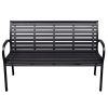 Black WPC Garden Bench with Steel Frame 116 cm Wide Outdoor Patio Seating Bench